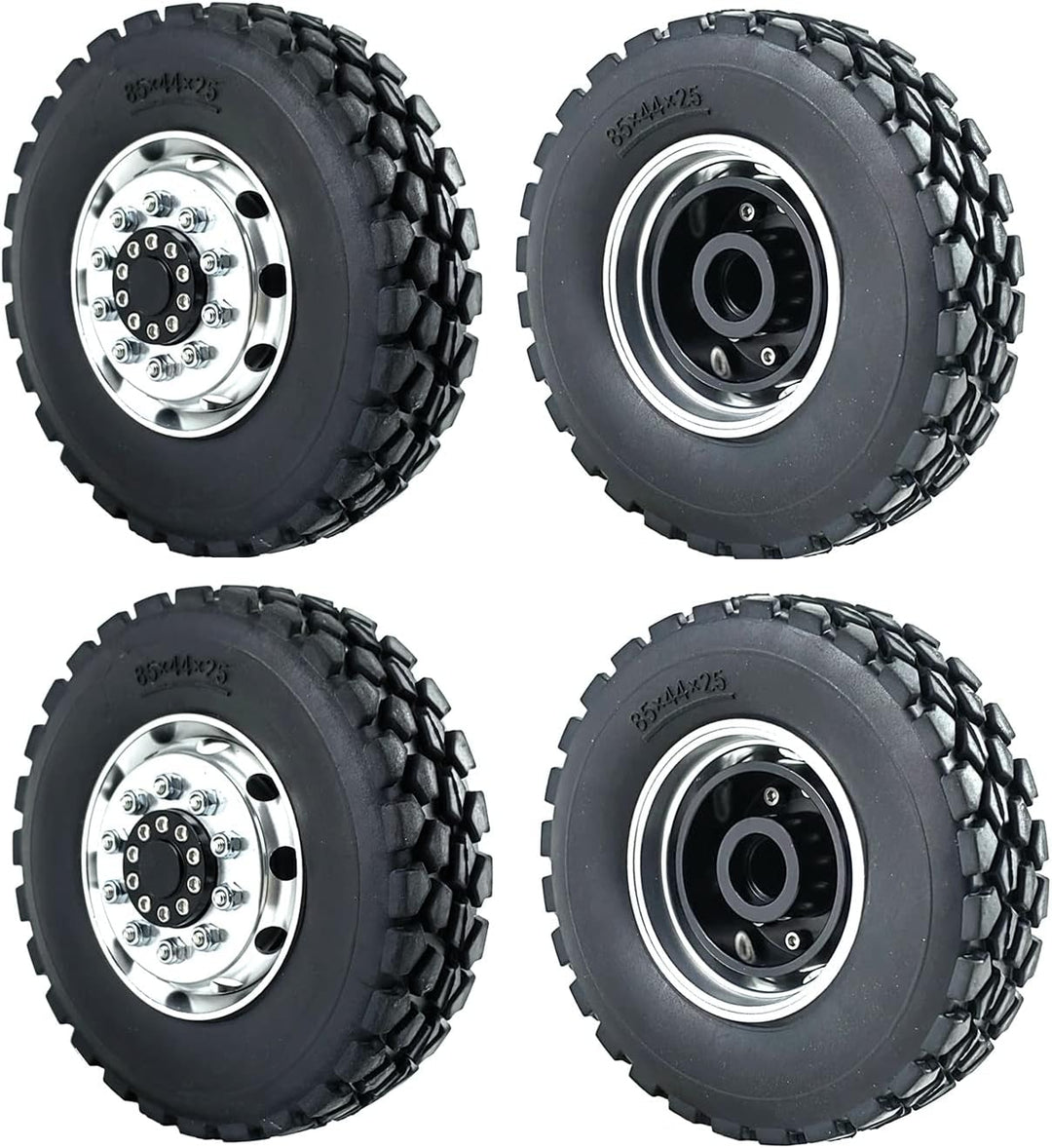 AXspeed 4 Stück Radreifen Felgen Set 1/14th Vorderfelgen mit Gummireifen für Tamiya Tractor Truck Cl