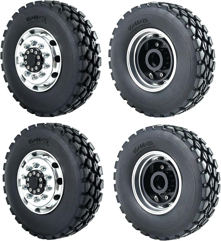 AXspeed 4 Stück Radreifen Felgen Set 1/14th Vorderfelgen mit Gummireifen für Tamiya Tractor Truck Cl