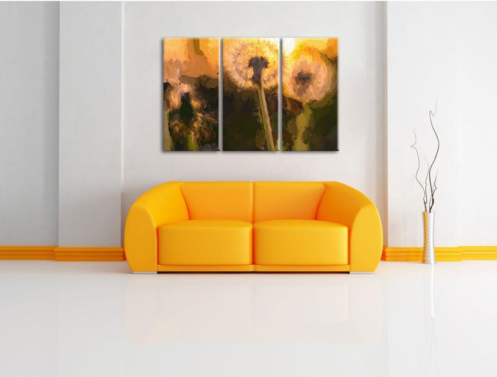 Pixxprint Pusteblume Pinsel Effekt 3-Teiler Leinwandbild 120x80 Bild auf Leinwand