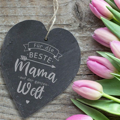 4you Design Schieferherz mit Gravur Für die Beste Mama auf der ganzen Welt, Mama, Deko Herz für Wand