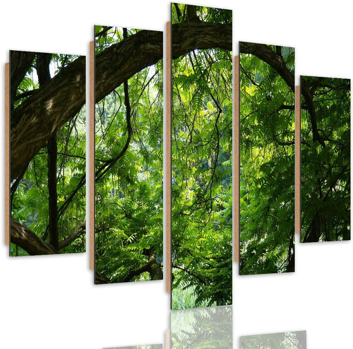 Feeby Deco Bild 5 Teilig Landschaft Wanddekoration Wald Bäume Blätter grün 200x100 cm Deco panel 200