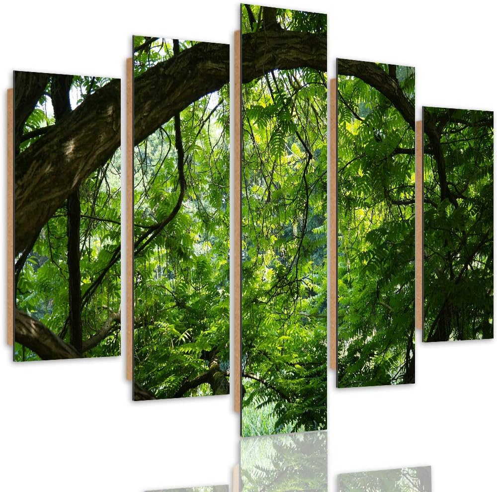 Bilder 5 Teilig Landschaft Deco Panel Kunst Wald Bäume Blätter grün 100x70 cm Deco panel 100x70 cm K