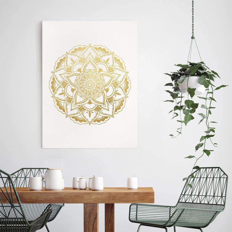 Bilderwelten Leinwandbild Echtholz - Mandala Ornament weiss Gold - 40 x 30cm - Recycled Canvas 40cm