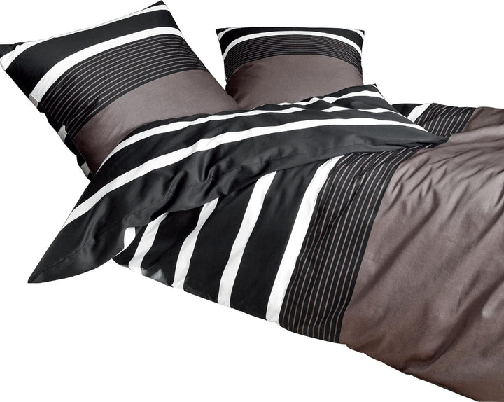 Janine Satin-Bettwäsche J.D. Nougat-schwarz 155 x 200 cm + 80 x 80 cm 155 cm x 200 cm, 155 cm x 200