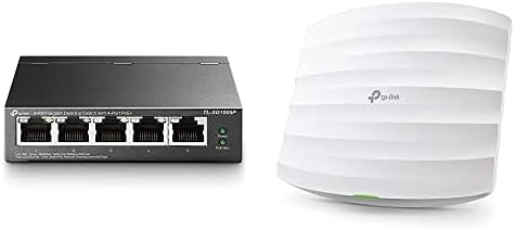 TP-Link EAP225 AC1350 WLAN Access Point und TP-Link TL-SG1005P 5-Port Gigabit PoE Switch mit 4 PoE+