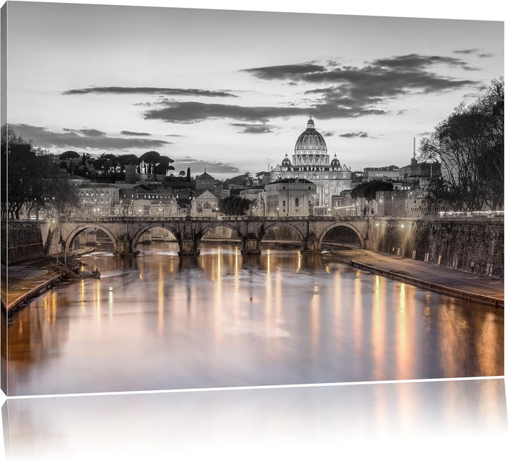 Nachtansicht der Basilika St. Peter in Rom B&W Detail, Format: 100x70 auf Leinwand, 100x70