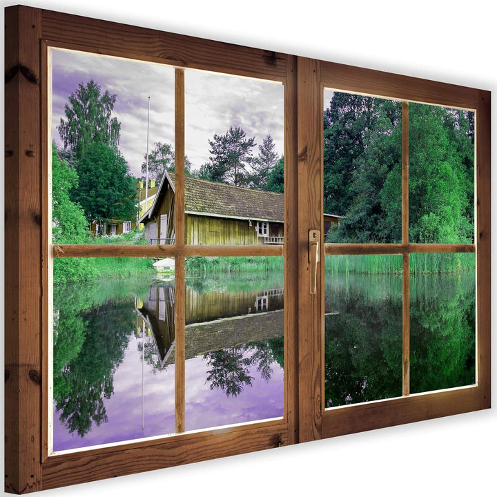 Feeby Viles - Leinwand Bilder - Fensterblick Natur- 90x60 cm- Deko Wohnzimmer - Wandbilder Schlafzim