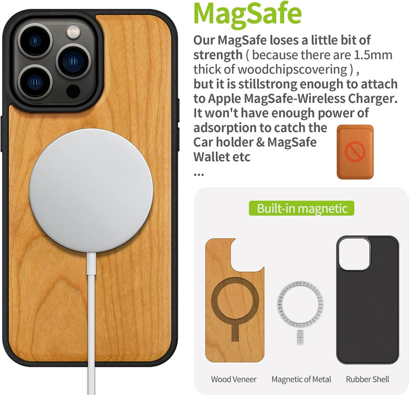 Carveit Handyhülle für iPhone 14 Pro Max Holz Cover kompatibel mit MagSafe Case Massivholz für Apple