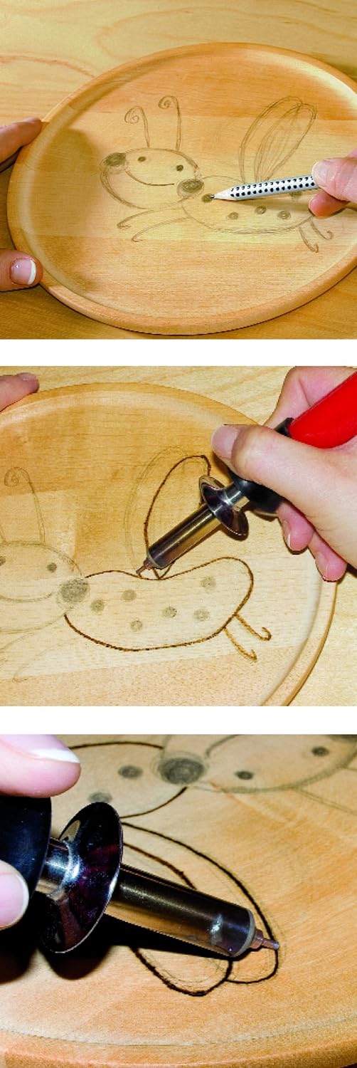 Brandmalkolben mit 9 verschiedenen Aufsätzen & Pebaro 20400 - Brennstempel, Buchstaben A - L, 16-tei