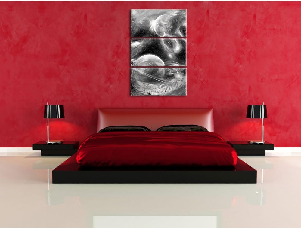 Pixxprint Raum Landschaft Kunst Kohle Effekt 3-Teiler Leinwandbild 120x80 Bild auf Leinwand