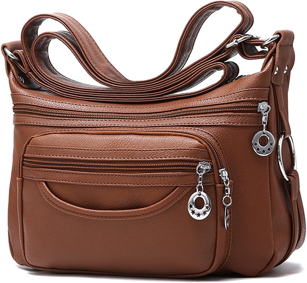 PORRASSO Damen Umhängetasche Multi-Tasche Wasserdicht Schultertasche Messenger Bag PU Handtasche für