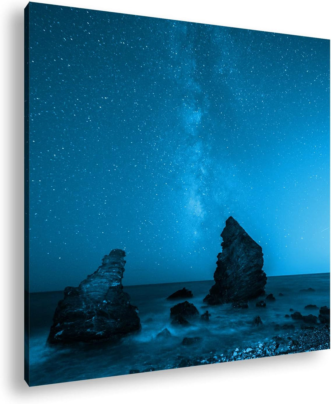 deyoli atemberaubender Sternenhimmel am Meer Format: 70x70 Effekt: Monocrome Blau als Leinwandbild,