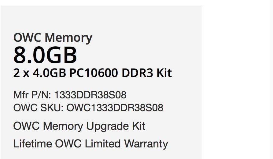 OWC 2 x 4 GB, 1333 MHz, DDR3, PC10600 8 GB DDR3 1333 MHz Speicher-Modul – Module Arbeitsspeicher (13