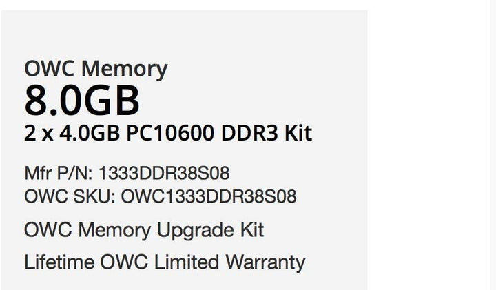 OWC 2 x 4 GB, 1333 MHz, DDR3, PC10600 8 GB DDR3 1333 MHz Speicher-Modul – Module Arbeitsspeicher (13