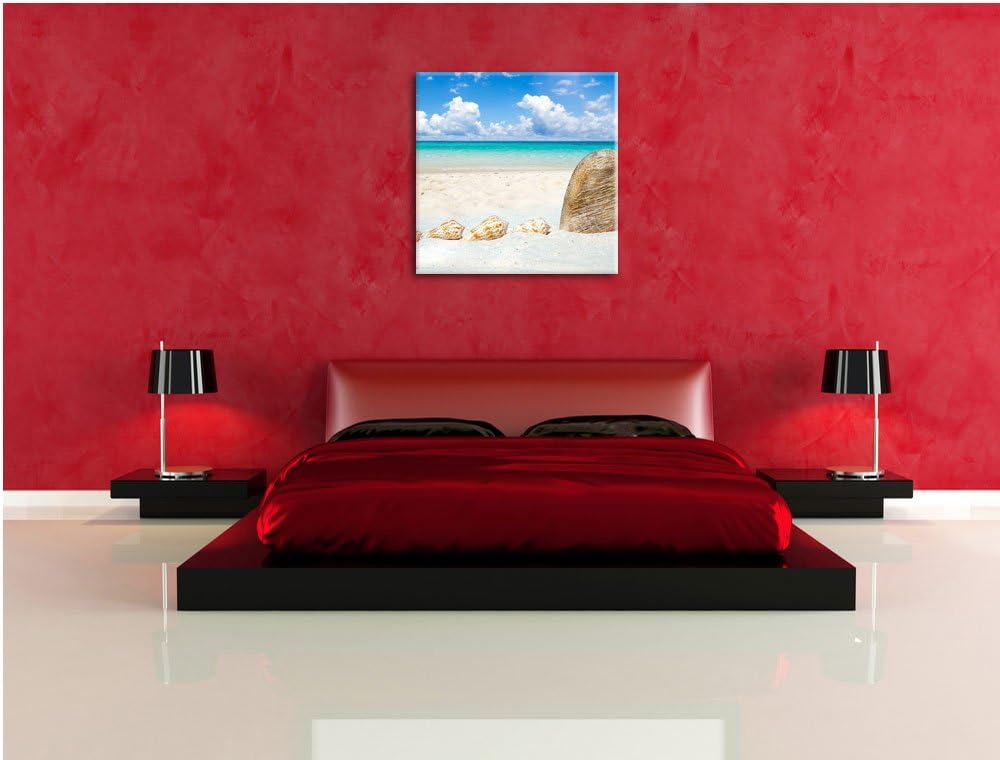 Pixxprint Sandstrand mit Muscheln als Leinwandbild/Grösse: 70x70 cm/Wandbild/Kunstdruck/fertig bespa