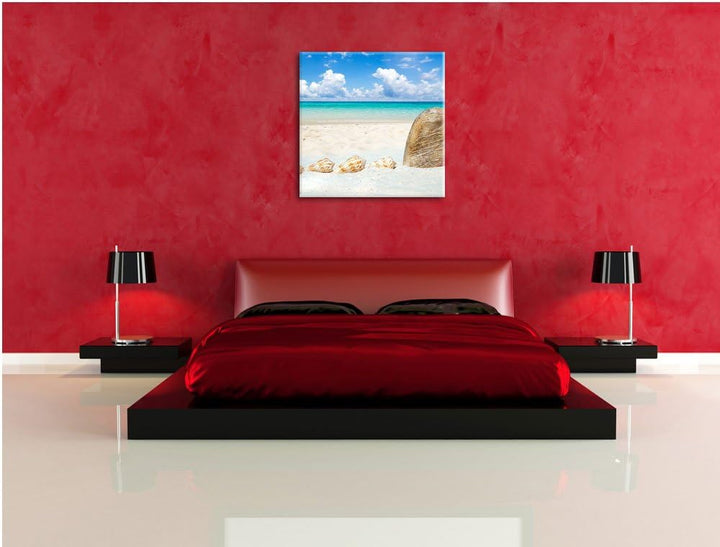 Pixxprint Sandstrand mit Muscheln als Leinwandbild/Grösse: 70x70 cm/Wandbild/Kunstdruck/fertig bespa