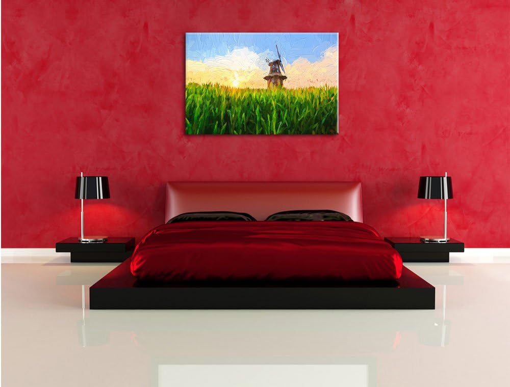 Pixxprint Windmühle auf dem Feld als Leinwandbild/Grösse: 100x70 / Wandbild/Kunstdruck/fertig bespan