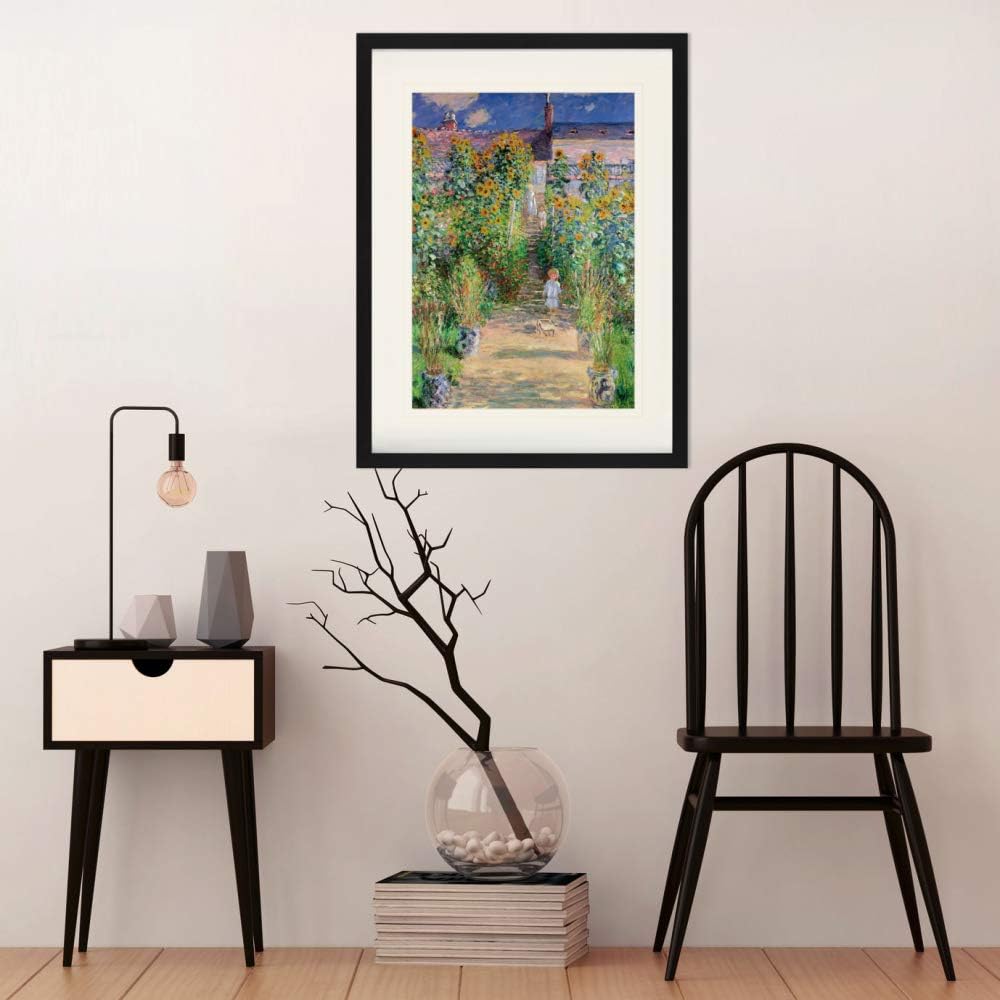 1art1 Claude Monet Poster Der Garten des Künstlers In Vétheuil, 1881 Gerahmtes Bild Mit Edlem Passep