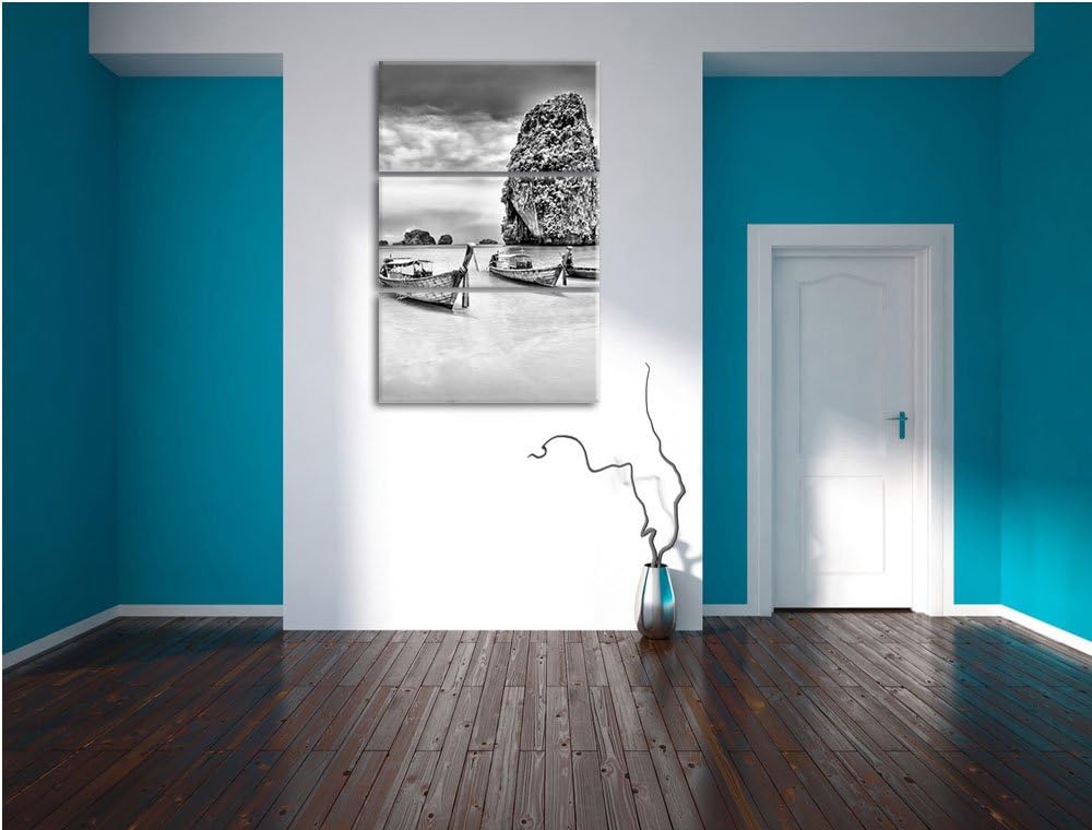 Pixxprint Longtailboote in Thailand als Leinwandbild/Grösse: 3 Teilig (120x80 cm) cm/Wandbild/Kunstd