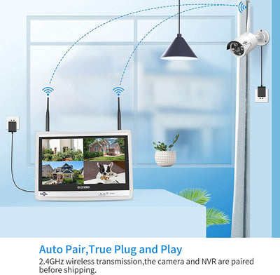 Hiseeu LCD Wireless WiFi NVR 8 Kanäle, 1080P/3MP Bewegungserkennung, Eingebauter Lautsprecher, 24/7