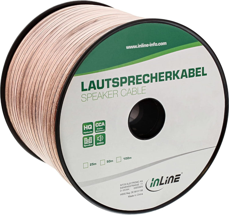 InLine 98350T Lautsprecherkabel, 2x 2,5mm², CCA, transparent, 50m