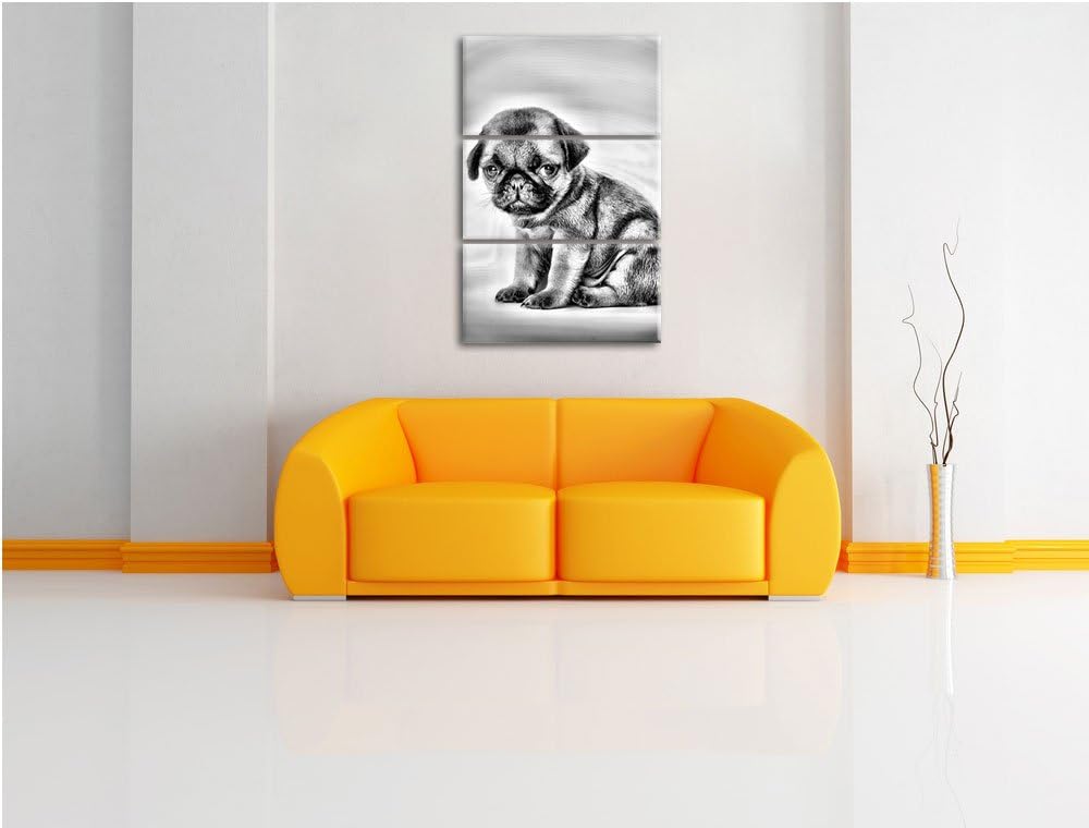 Pixxprint Monocrome, Kleiner Hundewelpe Mops als Leinwandbild 3 teilig/Grösse: 3 Teilig (120x80) / W