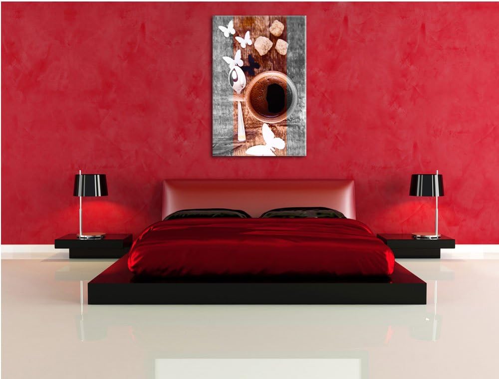 schmackhafter Kaffee mit Schmetterlingsdeko schwarz/weiss Format: 100x70 auf Leinwand, XXL riesige B