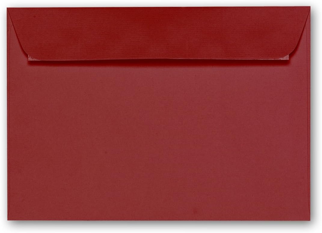 ARTOZ 100x Briefumschläge DIN C6 Weinrot (Rot) - 16,2 x 11,4 cm - haftklebend - gerippte Kuverts ohn