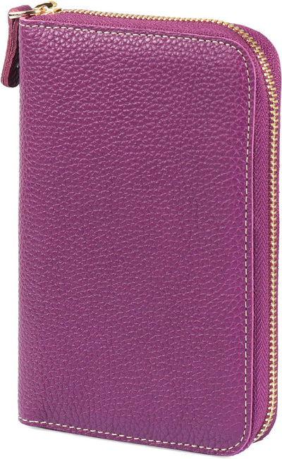 Londo Echtleder Padfolio mit Stifthalter Notepad und Reissverschluss Purple, Purple