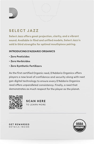 D'Addario Organisch Select Jazz Filed Soprano Saxophon-Stimmzungen - Saxophonrohre - 2 Hart, 10 Pack