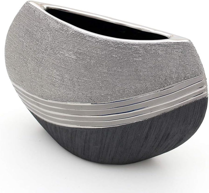 Dekohelden24 Edle Moderne Deko Designer Keramik Vase in Silber-grau, 25 cm Vase 25 cm., Vase 25 cm.