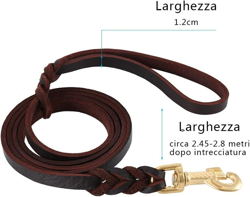 Keyohome Hundeleine Länge 3 Meter aus echtem Leder, Handbraun, geflochten, für grosse oder mittelgro
