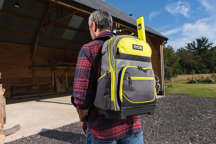 RYOBI Werkzeug-Rucksack RSSBP1 (600-Denier Polyester Korpus, Gepolsterte Schultergurte, 2x breite In