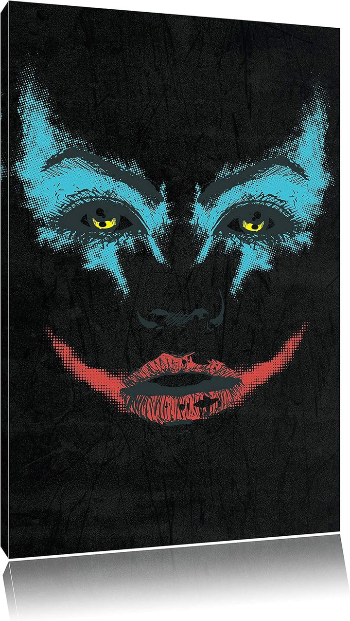 Dark The joker black Bild auf Leinwand, XXL riesige Bilder fertig gerahmt mit Keilrahmen, Kunstdruck