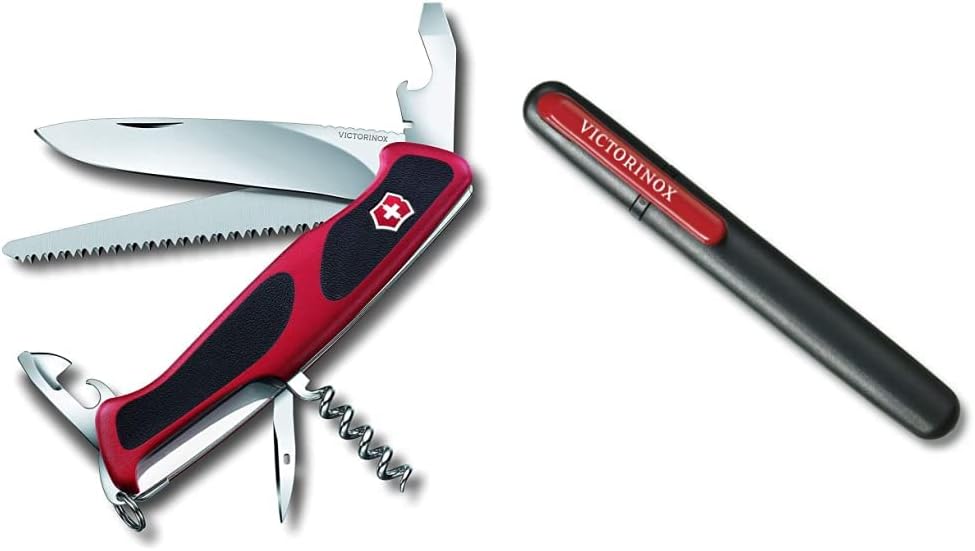 Victorinox Taschenmesser Ranger Grip 55 (12 Funktionen, Feststellklinge, Säge) rot/schwarz Bundle mi