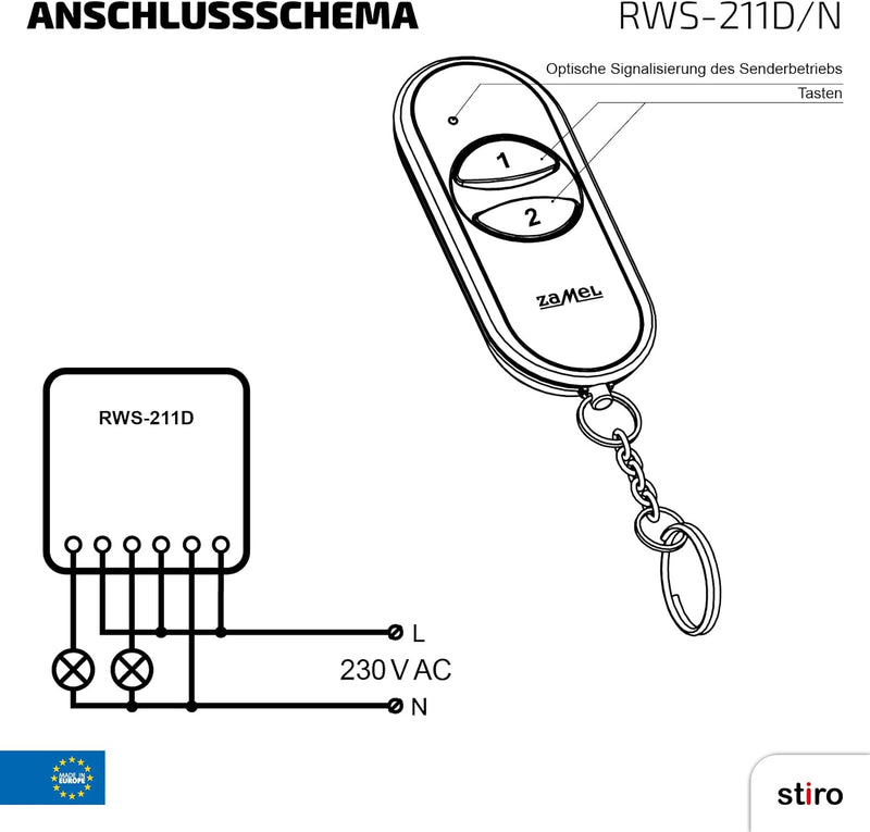 ETERO RWS-211D/N Funkschalter Set mit Sender, 2-Kanal, 1 Stück