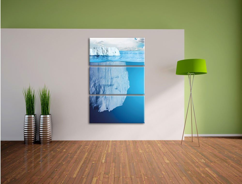 Pixxprint Riesiger Eisberg unter Wasser 3-Teiler Leinwandbild 120x80 Bild auf Leinwand