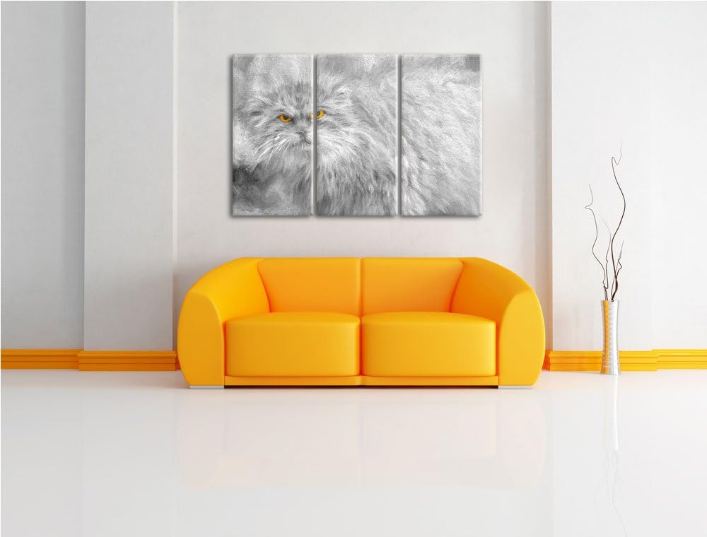 wütende kleine Manul schwarz/weiss Deluxe 3-Teiler Leinwandbild 120x80 Bild auf Leinwand, XXL riesig
