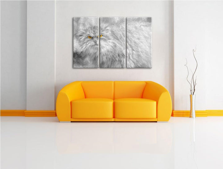 wütende kleine Manul schwarz/weiss Deluxe 3-Teiler Leinwandbild 120x80 Bild auf Leinwand, XXL riesig