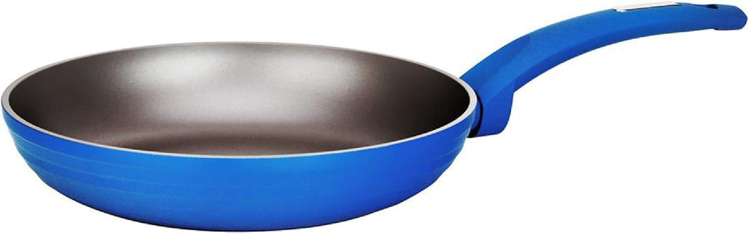 9.5'' Medium Fry Pan - Non-Stick Stylish Kitchen Cookware with Light Gray Inside and Blue Outside (W