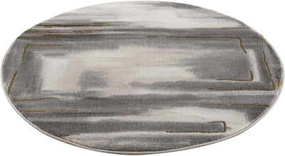 payé Teppich Rund - Grau Gold - 120x120cm - Bordüre Marmor Optik - Modern Vintage Muster Boho Style
