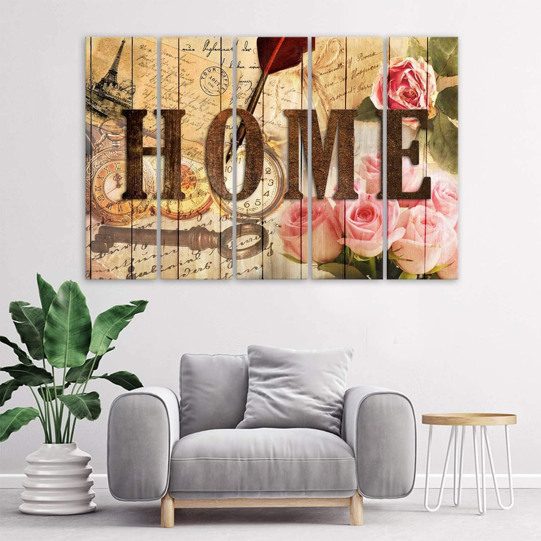 Feeby Wanddeko 5 teile Haus 150x100 cm Bilder modern Rosen Wohnung Wohnzimmer Design Rosa Deko Panee