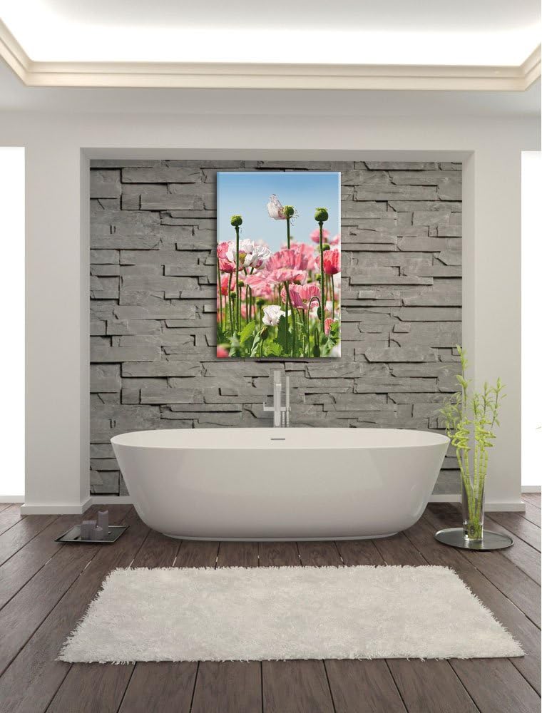 Blumenwiese Mohnblumen, Format: 100x70 auf Leinwand, XXL riesige Bilder fertig gerahmt mit Keilrahme