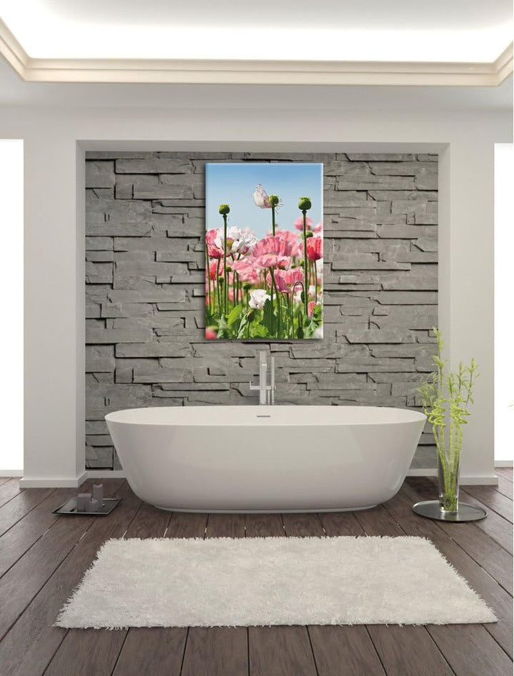 Blumenwiese Mohnblumen, Format: 100x70 auf Leinwand, XXL riesige Bilder fertig gerahmt mit Keilrahme