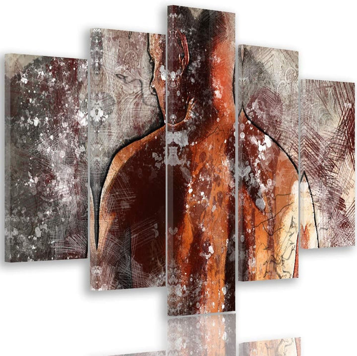 Feeby Wanddeko XXL Abstraktion Leinwandbild 5 Teilig Mann Körper braun 100x70 cm Leinwandbild 100x70