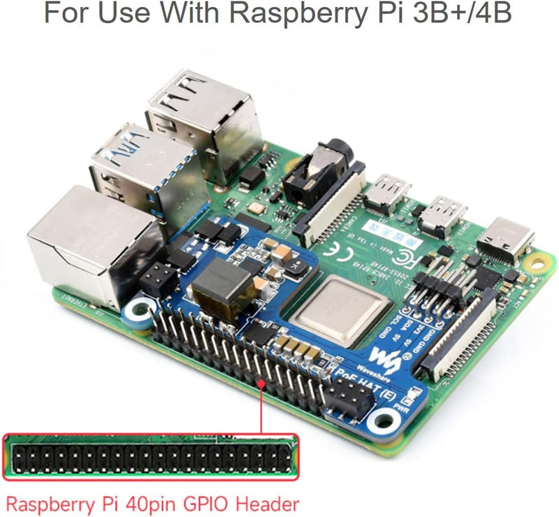 Power Over Ethernet POE HAT für Raspberry Pi 4B/3B+, IEEE 802.3af-konform, Mini POE HAT Unterstützun