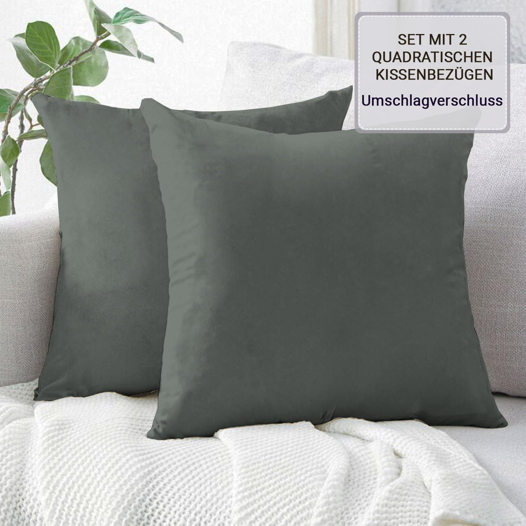 Pizuna Luxuriöser Soft-Satin 2er Pack Kissenbezug 80 x 80 cm Dunkelgrau, 800 Fadenzahl Baumwolle Qua