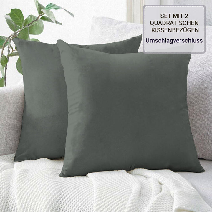 Pizuna Luxuriöser Soft-Satin 2er Pack Kissenbezug 80 x 80 cm Dunkelgrau, 800 Fadenzahl Baumwolle Qua