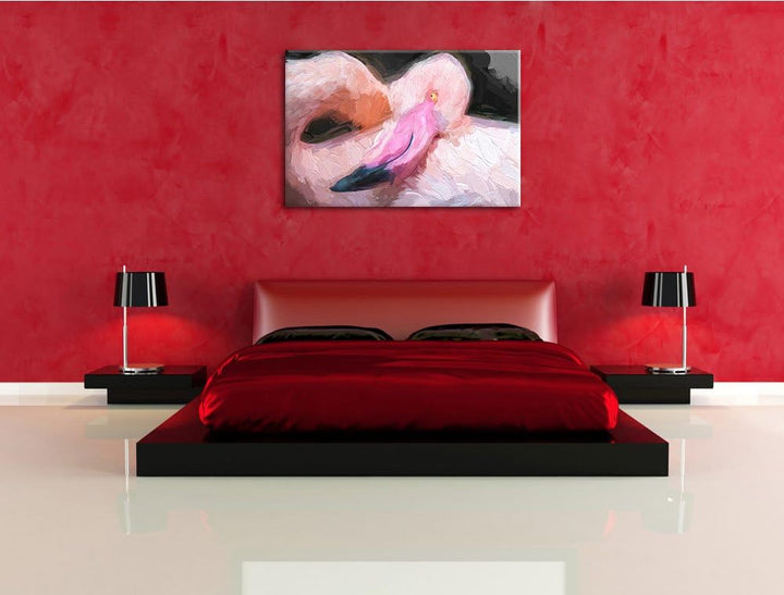 eleganter Flamingo schwarz/weiss Deluxe Format: 100x70 cm auf Leinwand, XXL riesige Bilder fertig ge