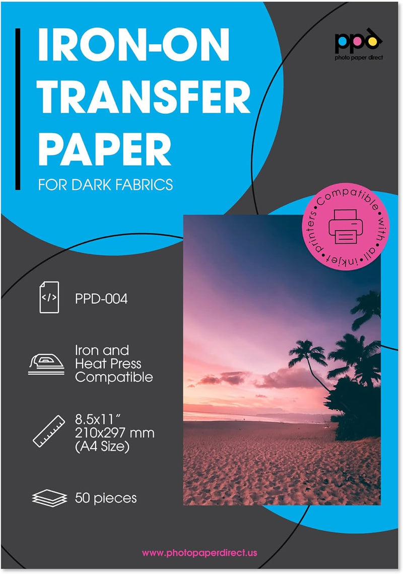 PPD 50xA4 Inkjet Premium Transferpapier für dunkles Textil, Bügeleisen und Transferpresse PPD-4-50